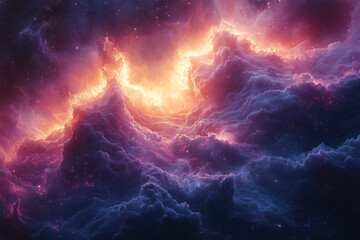 ethereal nebula simmers in pinks and purples, casting a mystical glow over a cosmic landscape