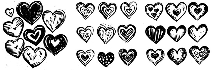 Wall Mural - A white background is paired with a set of modern hand drawn hearts.