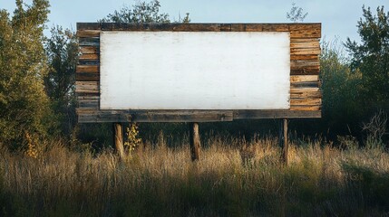 Empty Rustic Wooden Billboard in Nature