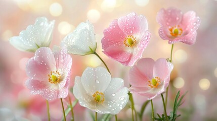 Poster - Fresh Pink and White Flowers with Dewdrops