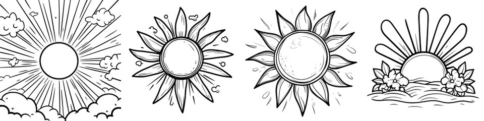 Poster - Hand-drawn sunburst ray and sparkle element. Doodle sketch style. Circle burst of sun and star.