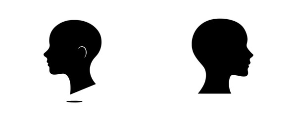 Poster - The head shape silhouette icon represents a human face profile portrait in side view, with the sign symbol positioned on the human side of the face.