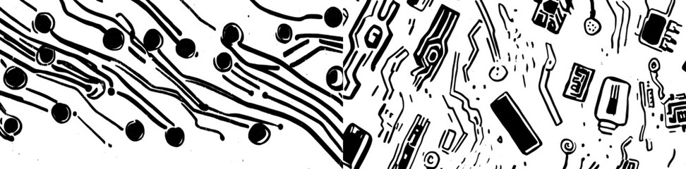 Poster - The perfect background for any digital project. This seamless pattern features chips, pathways, electronics components and soldered connections.