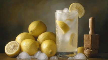 Poster - Refreshing Lemonade with Fresh Lemons and Ice Cubes