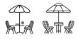 © Антон Сальников - An icon set showing a rooftop restaurant sign with a cafe table outside.