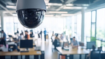 Poster - Security camera monitoring busy office workers in open space office,