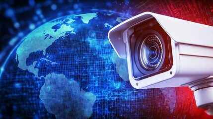Poster - Security camera monitoring global network communications and data traffic