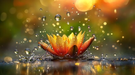 Poster - Vibrant Flower With Water Splash Effect