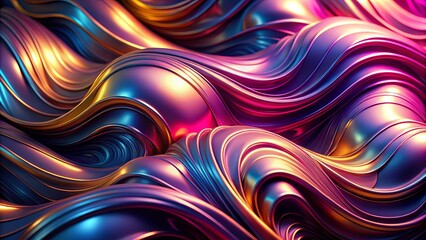 Wall Mural - Abstract Swirling Metallic Waves in Vivid Hues of Purple, Gold, and Blue