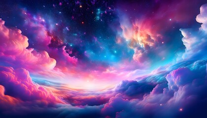 Wall Mural - a dreamy psychedelic background filled with neon-colored clouds that fade into a deep space