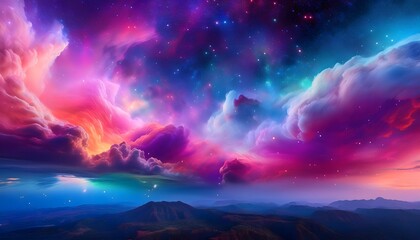 Wall Mural - a dreamy psychedelic background filled with neon-colored clouds that fade into a deep space