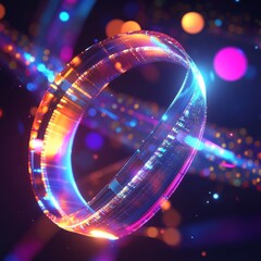 Poster - Colorful abstract light ring with vibrant neon effects against a dark background creating a mesmerizing visual experience