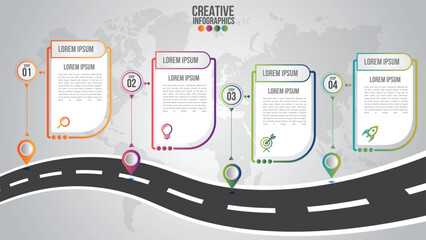Wall Mural - business infographics vector company milestones timeline 4 steps template copy-space with pointers o