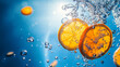 © Magic Kiddo - Orange slices submerged in sparkling water with backlight creating refreshing summer vibe