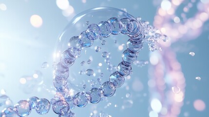 Poster - a close-up view of a molecular structure resembling dna in a watery environment with light reflectio