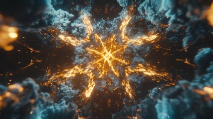 Poster - Abstract Starburst with Fiery Light and Cloud Textures