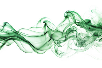 Green smoke wave. Green abstract wave flow isolated on white background as transparent. PNG. AI GENERATED