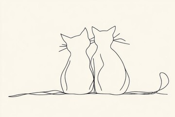 This is a modern illustration of two cats with continuous single lines of art. This is a new minimalist design minimalism animal pet image of a cat.