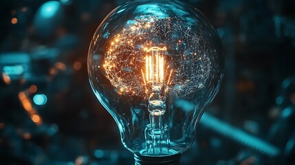Poster - Illuminated Network Inside a Light Bulb