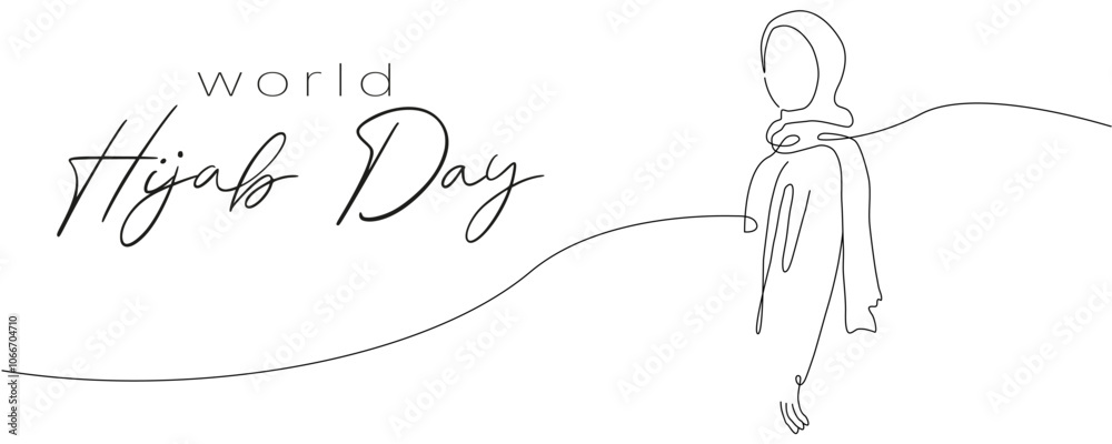 Happy World Hijab Woman Day in oneline art style. Single Line Art ...