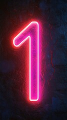 Poster - A vibrant neon number one illuminates a dark textured surface, creating a striking visual contrast perfect for modern design projects