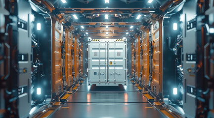 Poster - A container floating through a space station.