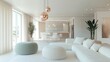 © Agus - Minimalist White Living Room with Copper Sphere Pendant Lights