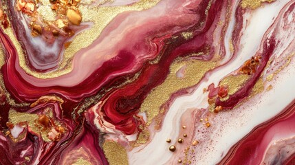 Poster - A captivating blend of red and gold marble showcases vibrant swirls and textures perfect for upscale decor and artwork
