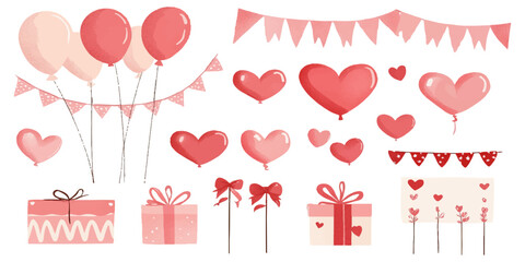 Wall Mural - Valentine's Day clipart set, flat design style with simple shapes and clean lines.