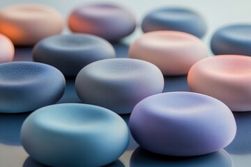Poster - Colorful rounded geometric objects arranged on a reflective surface, creating a gradient pattern