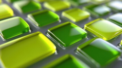Poster - A detailed look at green glass tiles, highlighting their glossy texture and vivid colors, ideal for home decor and artistic projects