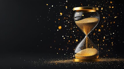Leinwandbilder - Time flows through the hourglass as golden sand slips away symbolizing the passage of moments