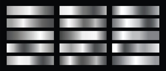 Set collection of silver gradient metallic square shape horizontal design decoration on black background