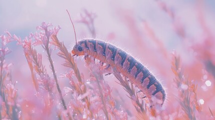 Aufkleber - Colorful Caterpillar on Pink Flowers