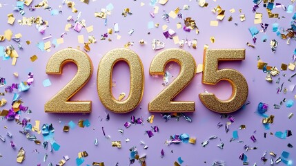 Wall Mural - 2025 New Year on light violet background.	
