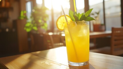 Poster - Refreshing Citrus Drink in Bright Cafe Setting