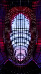 Poster - Abstract Geometric Head with Grid Pattern and Futuristic Colors