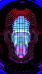 Poster - Abstract Geometric Head with Grid Pattern and Futuristic Colors