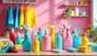 © AlgoVijo - Colorful Cleaning Products on a Table in a Bright Kitchen Scene.