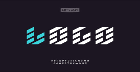 Leinwandbilder - Modular stencil font, sliced geometric letters, edgy bold font for modern tech logo, minimalistic industrial design, blocky futuristic headlines, esport branding. Vector typeset.