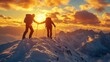 © MSH - Two mountain hikers helping each other to reach
