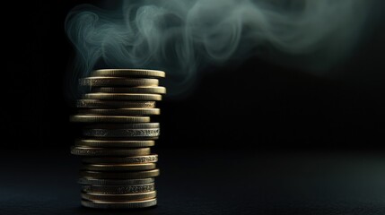Aufkleber - Stacked coins release mysterious smoke patterns
