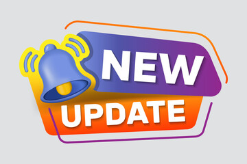 Leinwandbilder - New update text warning and information sign. Modern label new update with bell. Web Banner with notification bell. Announcement for new update. Vector illustration.