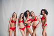 © deagreez - Photo of young ladies people curtains posing dressed red lingerie white wall studio background no filter self acceptance