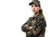 © Mykola - Military Person. Young Female Army Soldier in Camouflage, Isolated Portrait with Arms Crossed
