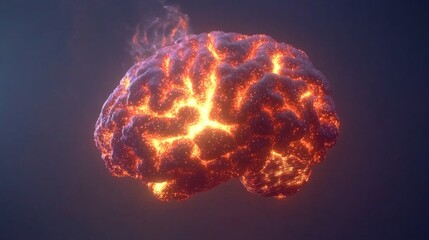 Poster - glowing brain with fiery effects in dark background