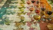 © Justlight - Wine glasses on world map table show global variety. Warm light and elegant setup invite exploration and enjoyment