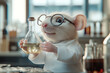 © Di Studio - portrait of cute rat scientist working in eyeglasses and white coat holding tube in modern lab