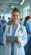 © AlgoVijo - Young Female Doctor Smiling Confidently in Hospital Environment.