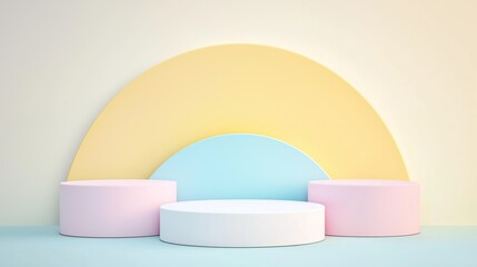 Poster - a minimalist display featuring pastel colored geometric shapes arranged creatively on a soft backgro